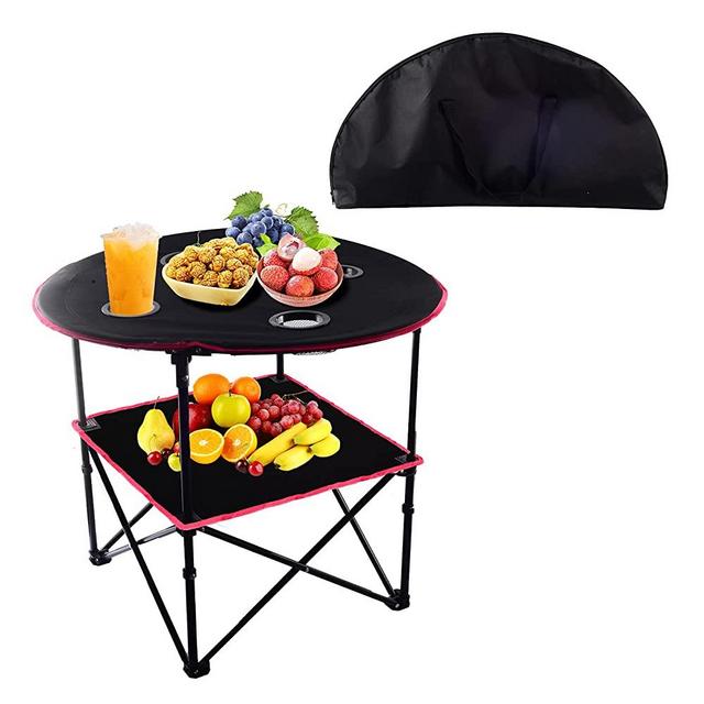 Portable Canvas Table Camping Table, Travel Folding Table with Cup Holder, Portable Canvas Table Picnic Canvas Travel Folding Table Camping Table with 4 Mesh Cup Holders Convenient Carry Case