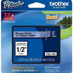 Brother P-touch ~1/2" (0.47") Black on Clear Standard Laminated Tape - 26.2 ft. (8m)