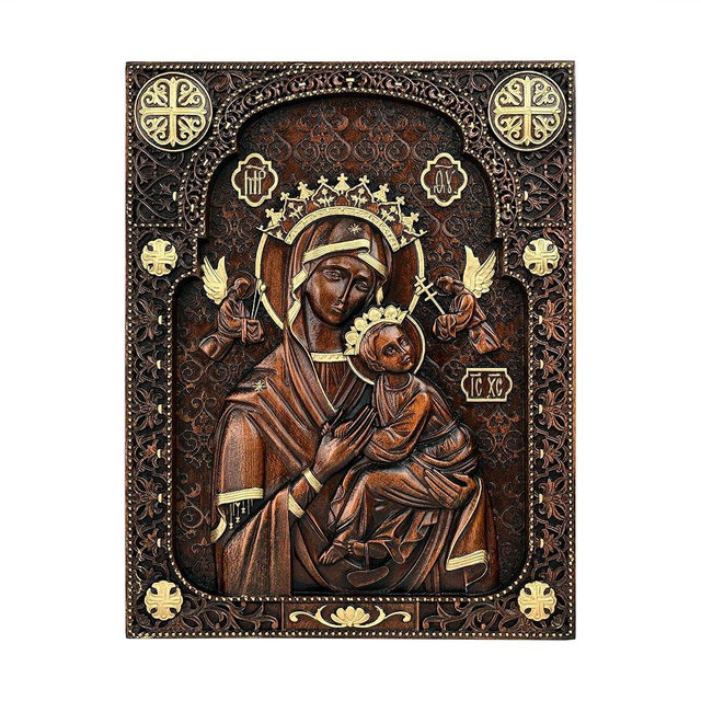 bgcarpenter Virgin Mary Wall Decor Handmade Wooden Our Lady of Perpetual Help Sculpture Wall Plaque Catholic Christian Religious Art for Home Decor Christmas Gift - 14 Inch