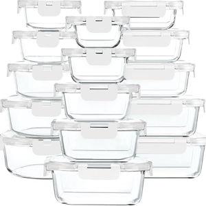 30 Pieces Glass Food Storage Containers with Upgraded Snap Locking Lids,Glass Meal Prep Containers Set - Airtight Lunch Containers, Microwave, Oven, Freezer and Dishwasher Friendly (White)