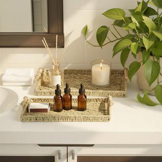 Handwoven Seagrass 2-Piece Rectangular Tray Set