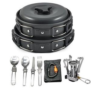 Bisgear 12/16 Pcs Camping Cookware Stove Carabiner Canister Stand Tripod Folding Spork Set Outdoor Camping Hiking Backpacking Non-stick Cooking Picnic Knife Spoon Wine Opener