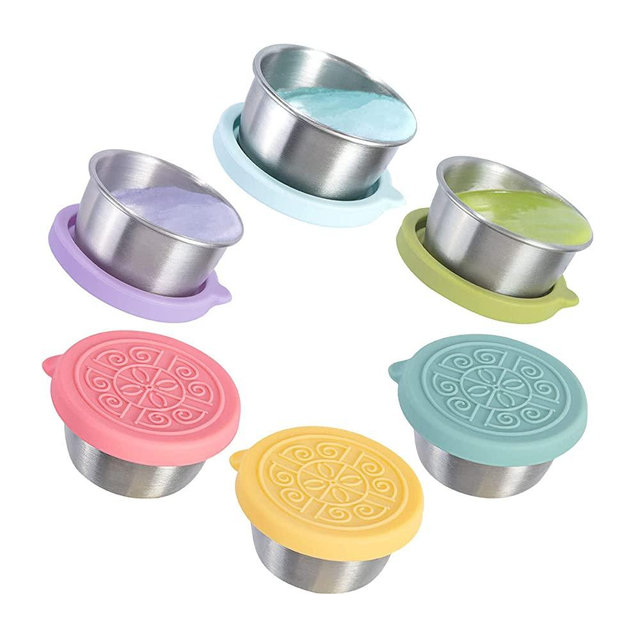 Salad Dressing Container To Go, 6x1.6oz Dressing Sauce Containers for Lunch Box, Stainless Steel Small Condiment Containers with Lids, Reusable Dip Sauce Cups with Lids, Leakproof Condiment Cups for Kids Adults