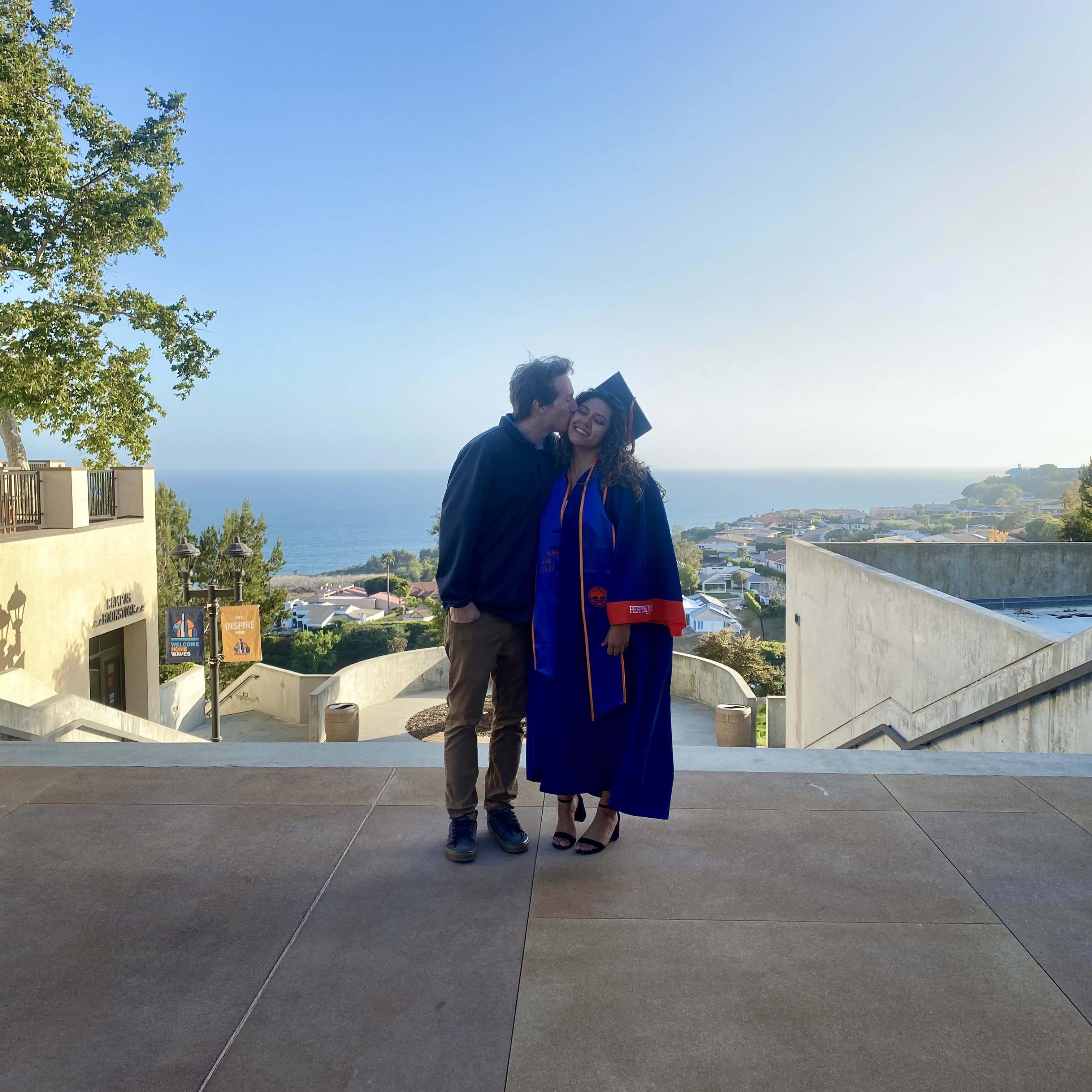 Then I graduated from Pepperdine and even though we didn't have an extra ticket for him to come, he came anyway and snuck in to watch