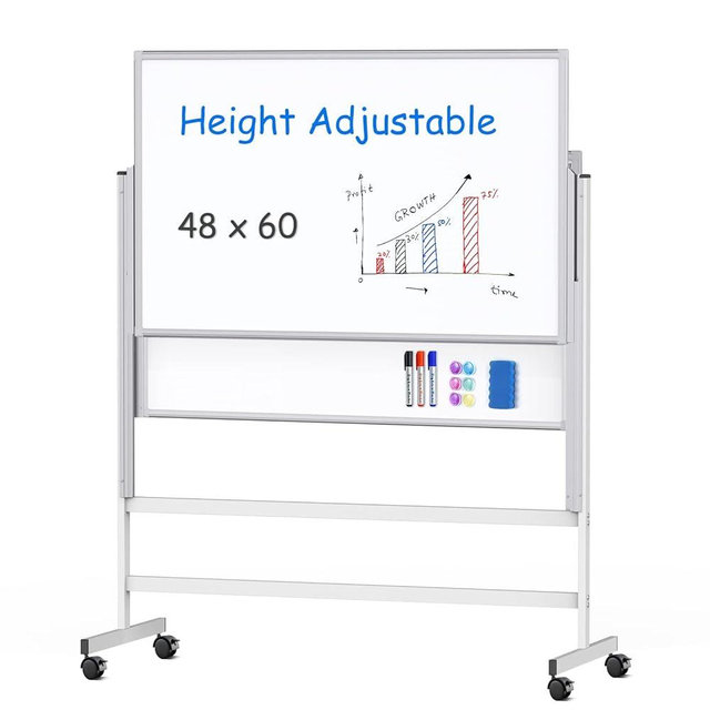 maxtek Dry Erase Whiteboard Height Adjustable, Easel Stand Rolling White Board on Wheels - 48 x 60 Large Mobile Dry Erase Board, 4' x 5' Double Sided Magnetic Whiteboard for School Office Home