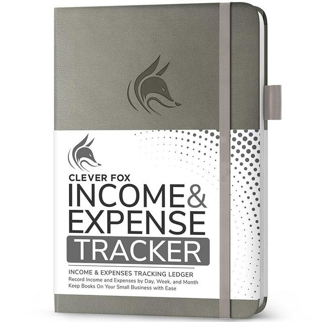 Clever Fox Income & Expense Tracker – Accounting & Bookkeeping Ledger Book for Small Business – 1-Year Record Notebook, A5 (Gray)