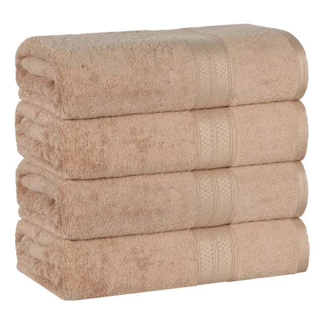 Rayon From Bamboo Cotton Blend Solid 4 Piece Bath Towel Set, Sand - Blue Nile Mills