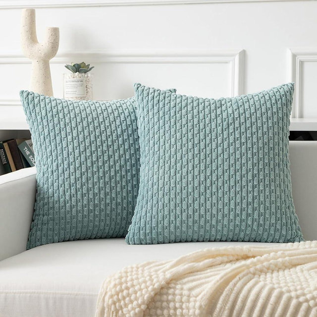 Kevin Textile Throw Pillow Covers Soft Corduroy Decorative Set of 2 Boho Striped Pillow Covers Pillowcases Farmhouse Home Decor for Couch Bed Sofa Living Room 18x18 Inch Dusty Green