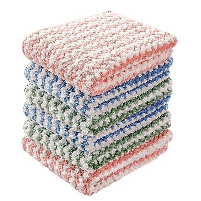 Jasni 6PC Cleaning Cloth Super Absorbent Microfiber Washing Dish Towels Kitchen Non Stick Oil Dirt Thickening Kitchen Cleaning Towel
