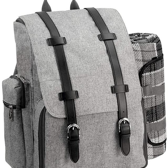 Picnic Backpack for 4 | Picnic Basket | Stylish All-in-One Portable Picnic Bag with Complete Cutlery Set, Stainless Steel S/P Shakers | Picnic Blanket Waterproof Extra Large| Cooler Bag for Camping
