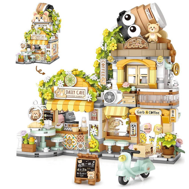 City Cafe Building Blocks Toys, Openable Coffee Shop Building Set for Boys Girls Age 8+,1077pcs Mini Bricks (Green)