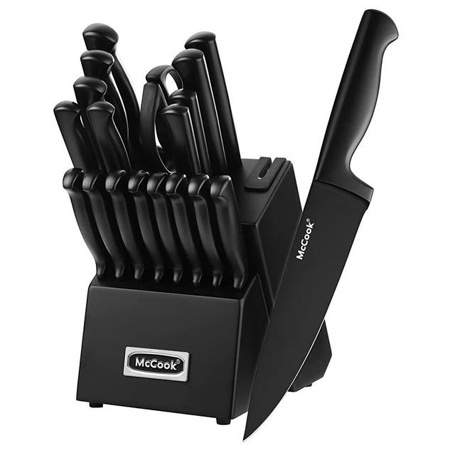 McCook MC69C Black Knife Sets,20 Pieces German Stainless Steel Kitchen Knives Block Set with Built-in Sharpener
