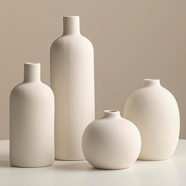 Modern Ceramic Vase Set, White Colors, Decorative Vases for Home Decor, 4 Piece Collection (White)
