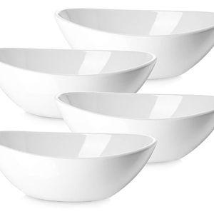 DOWAN 9.25" Serving Bowls, Large Oval Serving Dishes for Wedding and Dinner Parties, 35 Oz for Salad, Side Dishes, Pasta, Oval Shape, Microwave & Dishwasher Safe, Set of 4, Soft White
