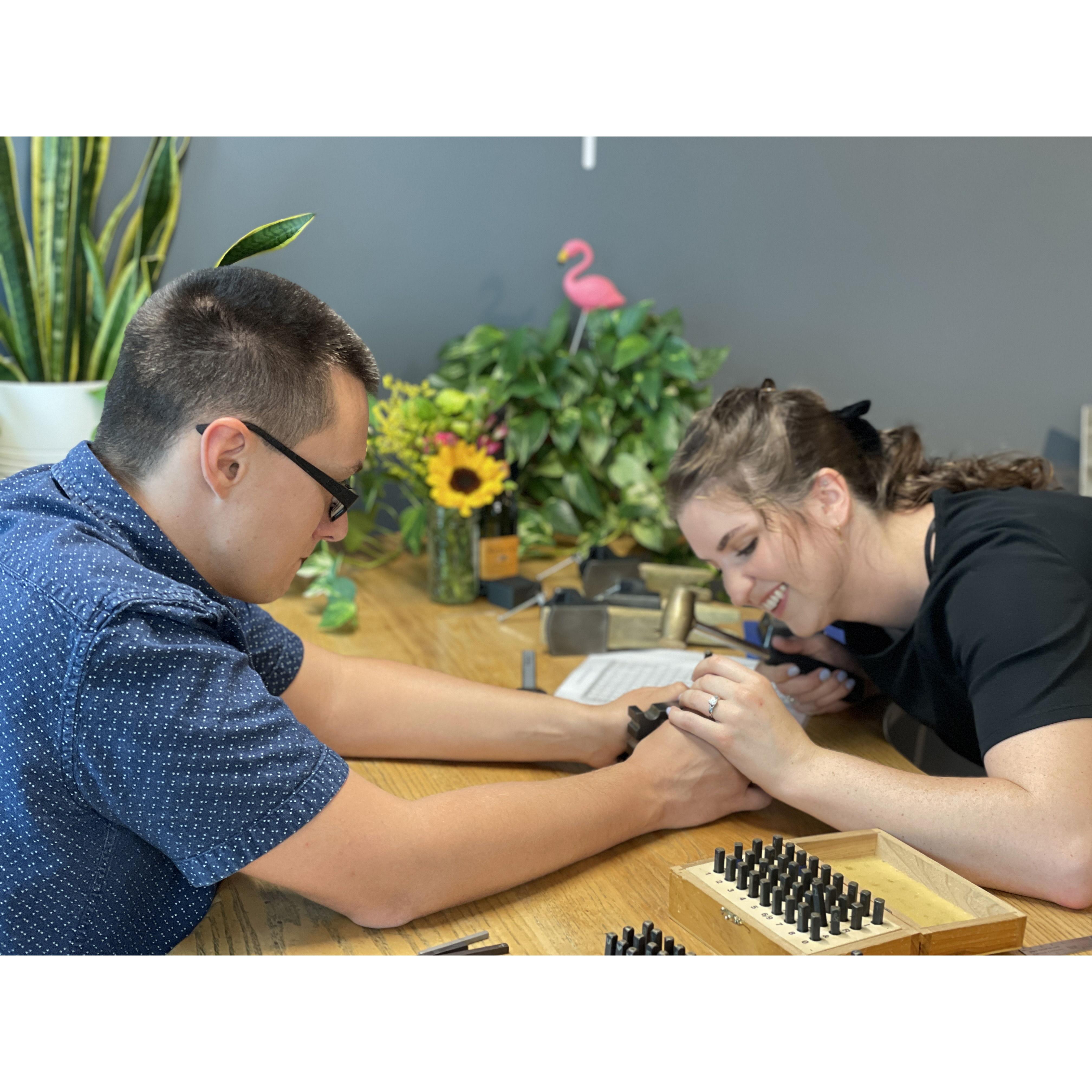 Making our wedding bands!
