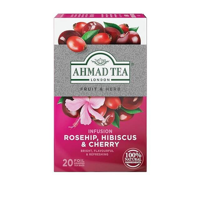 Ahmad Tea Rosehip & Cherry Infusion, 20-Count Tea Bags, Rosehip, Hibiscus & Cherry , 1.4 Oz, (Pack of 6)