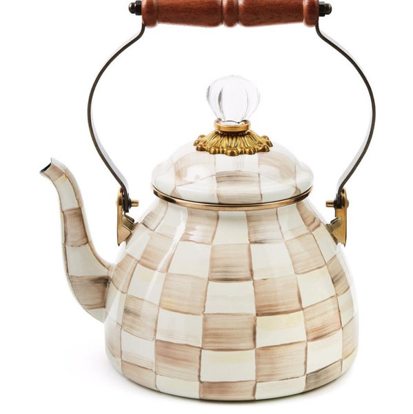 Mackenzie-Childs Mocha Check 2 Quart Tea Kettle