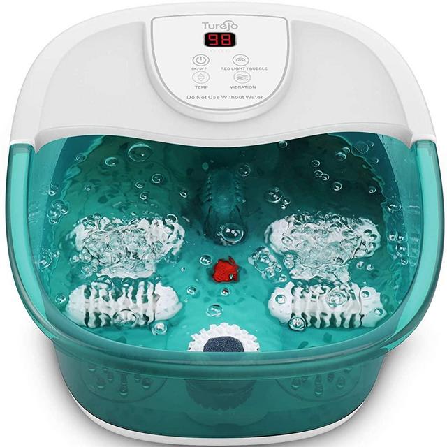 Foot Spa, Turejo Foot Bath Massager with Heat O₂ Bubbles Vibration 6 in 1, Detachable Pumice Stone, Medicine Box, Auto Shut-Off, 4 Massage Rollers, Infared Light for Relieve Feet Stress Home Use