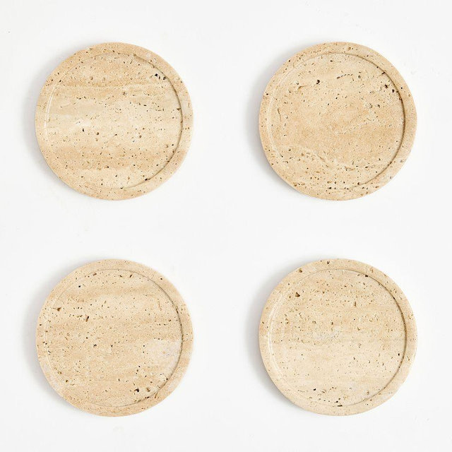 Travertine Marble Coasters, Set of 4 - Natural