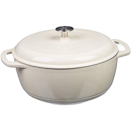 AmazonBasics Enameled Cast Iron Covered Dutch Oven, 4.3-Quart, White