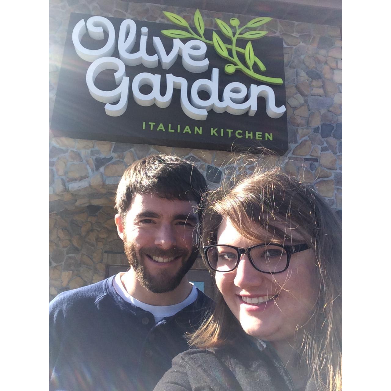 Our first Valentine's Day together I had Jr. High Club (work) in the evening, so we had a lunch date at Olive Garden!