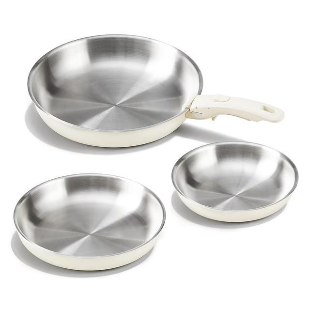 KITEXPERT Stainless Steel Pan Set – 8", 10", 12" Tri-Ply Frying Pan Skillet with Removable Handles – PFOA-Free, Cream White Ceramic Exterior, Dishwasher & Oven Safe, Compatible with All Stovetops