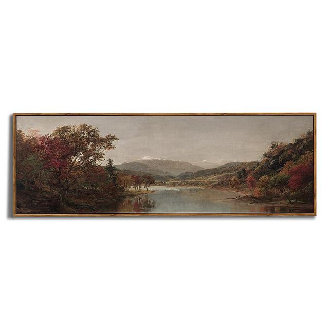 Framed Canvas Wall Art for Bedroom - Long Horizontal 13.5x40" Above the Bed - Vintage Farmhouse French Country Room Decor - Rustic Nature Autumn Lake Fall Landscape - Cottagecore Aesthetic Living Room