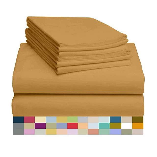 LuxClub 6 PC Bamboo Sheet Set w/ 18 inch Deep Pockets - Eco Friendly, Wrinkle Free, Hypoallergentic, Antibacterial, Fade Resistant, Silky, Stronger & Softer Than Cotton - Medallion Gold Queen