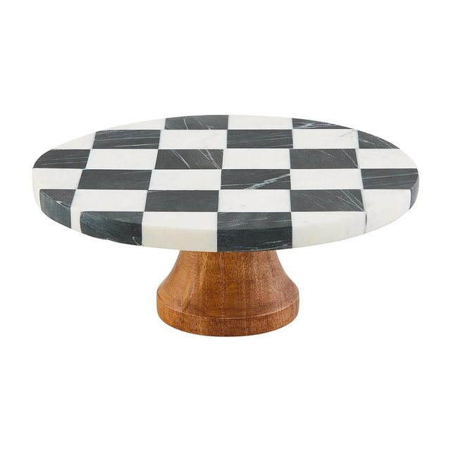 Mud Pie Checkered Marble Pedestal Set, 5 1/2" x 10" dia, BLACK