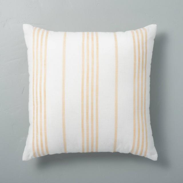 18" x 18" Vertical Stripe Throw Pillow Sour Cream/Yellow - Hearth & Hand™ with Magnolia