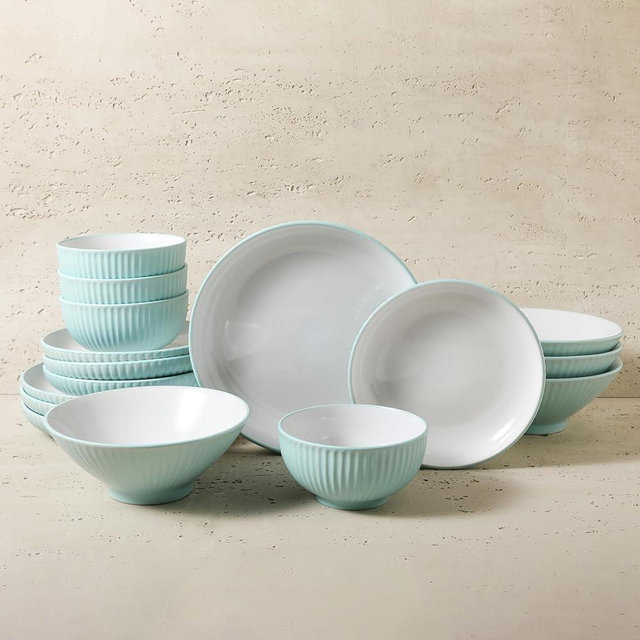 Christian Siriano Lustra 16-Piece Dinnerware Set Stoneware, Teal