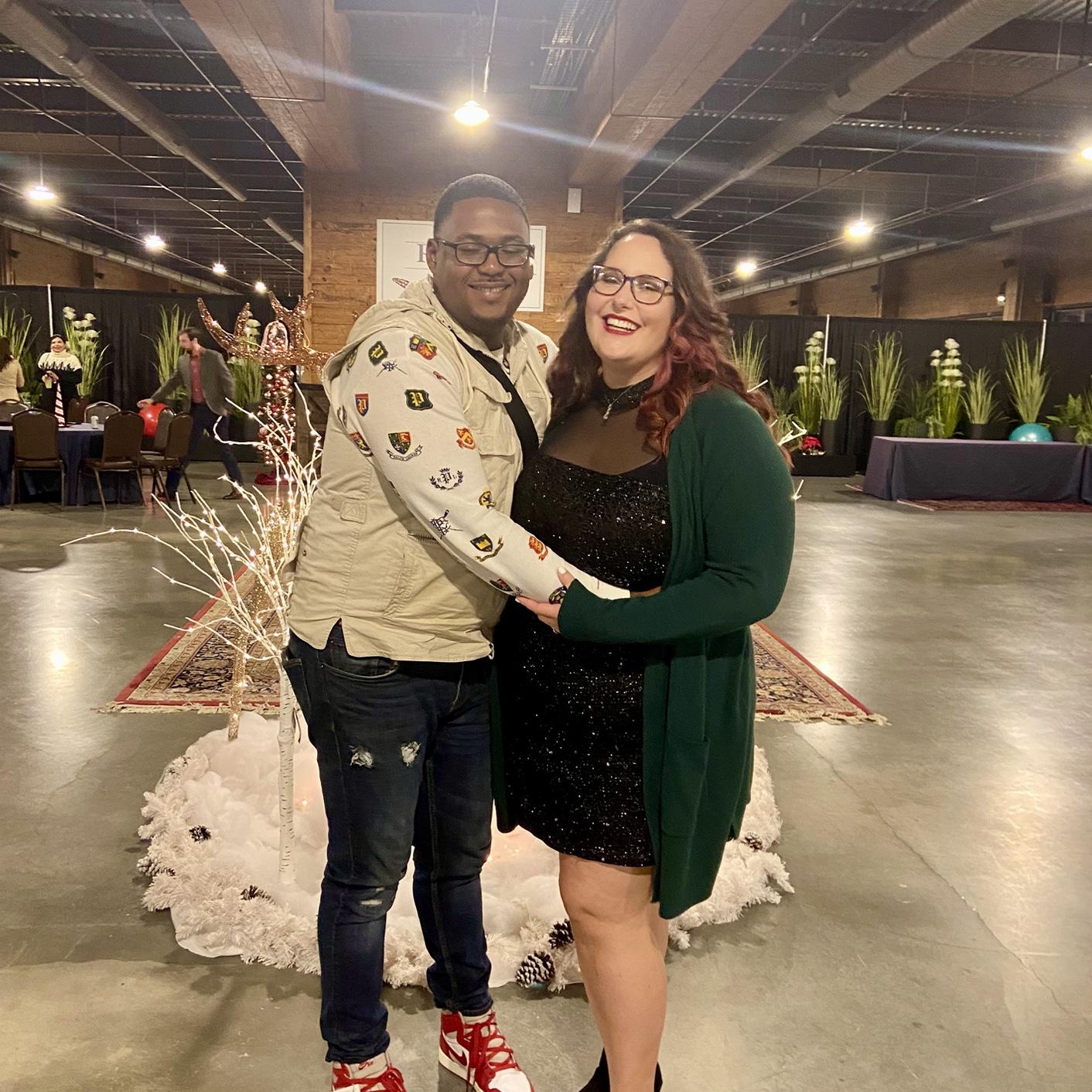 A fun time at a Christmas work party.