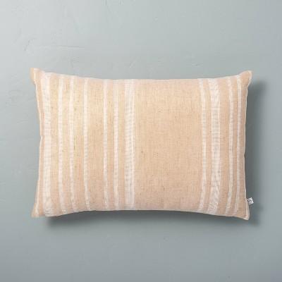 14" x 20" Variegated Stripe Lumbar Throw Pillow Sour Cream/Yellow - Hearth & Hand™ with Magnolia