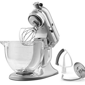 KitchenAid KSM105GBCMC 5-Qt. Tilt-Head Stand Mixer with Glass Bowl and Flex Edge Beater - Metallic Chrome