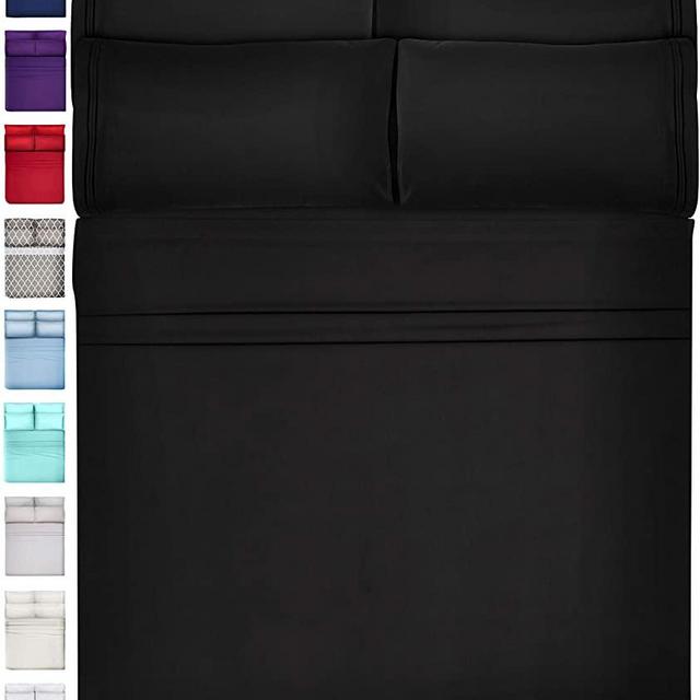 6 Piece Extra Deep Pocket King Size Sheets Set King Sheet Sets King Sheets Deep Pockets King Sheets Sets Deep Pocket King Sheets for King Size Bed Sheet Sets for King Size Bed King Bed Set Black