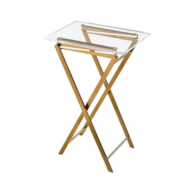 ACRYLCASE Acrylic Flodable Floding Table Furniture Weird Table Modern Classic Protable Table Acrylic Snack Table Drink Table Nightstand (Brushed Brass)