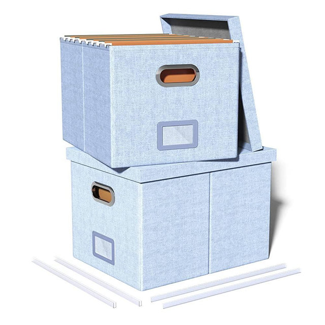 2 Pack File Storage Organizer Box,Filing Box,Portable File Box with Lid,Fit for Letter/Legal File Folder Storage,Sky-blue-Box only
