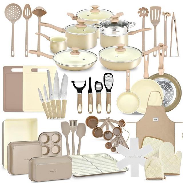 Nutrichef 54-Piece Marble Non-Stick Cookware and Bakeware Set, Professional Home Kitchen Collection with Multi-Sized Pots, Pans, and Heat-Resistant Tools