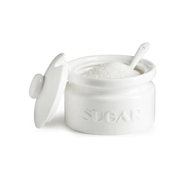 Gomakren White Sugar Bowl, Sugar Container with Lid and Spoon 10oz, Ceramic Sugar Jar for Kitchen, Coffee Bar, Countertop - Modern Farmhouse Kitchen Decor