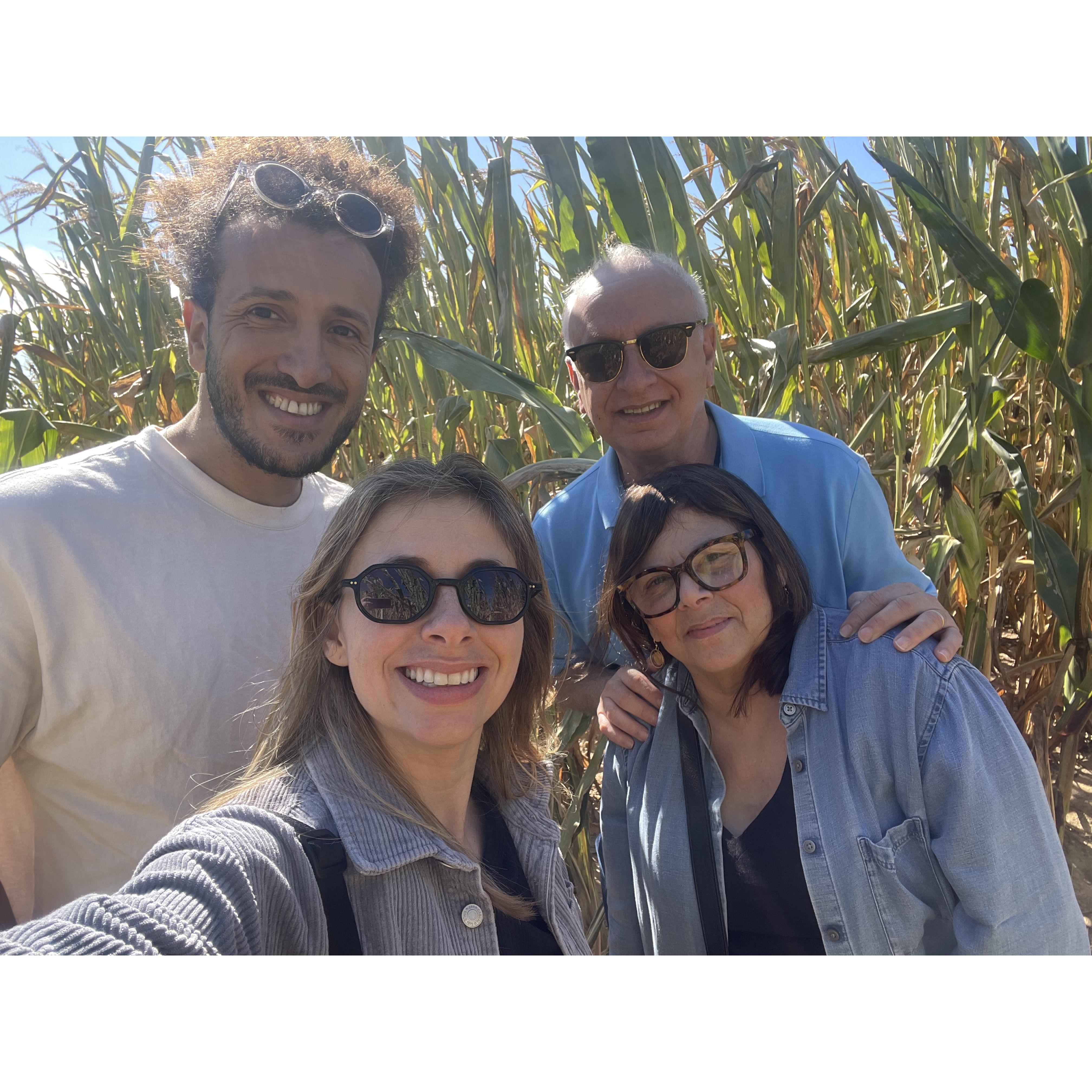On our second trip to New York, Sarah made sure we did all things "Fall", including pumpkin picking and here we are in a corn field. We made it out, thanks to Aviel who knew how to guide us.