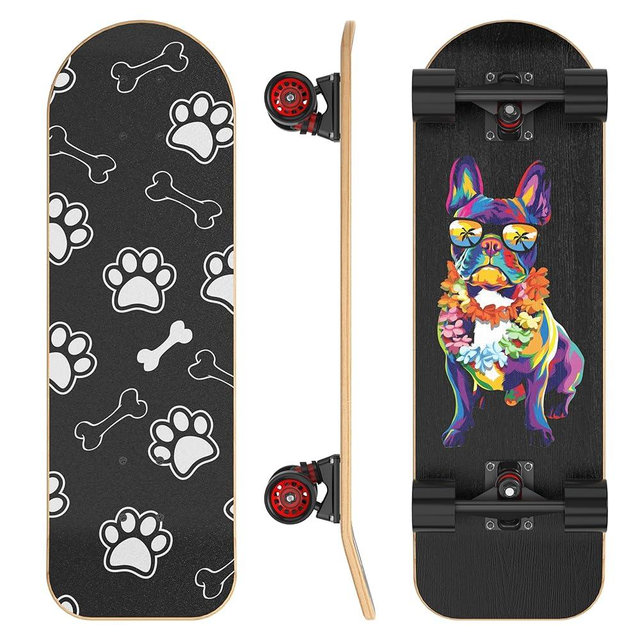 26 Inch Large Pet Skateboard for Dogs and Pets - Canadian Maple Deck, Aluminum Trucks, PU Wheels - No Assembly Required - Max Load 150 lbs for Pets with T-Tool