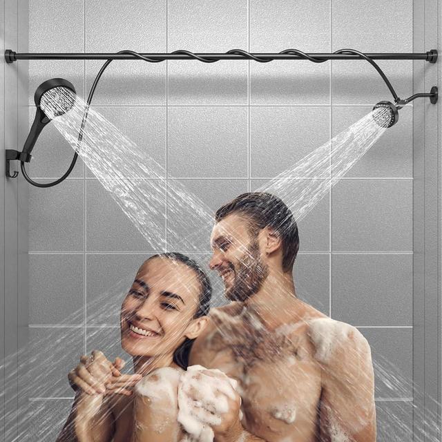 NTPN Dual Shower Head for Couples: High Pressure Double Shower Heads for Two People - Adjustable Two Showerhead System with 3 Flow Settings Fits 2 Person Bathroom (Black)