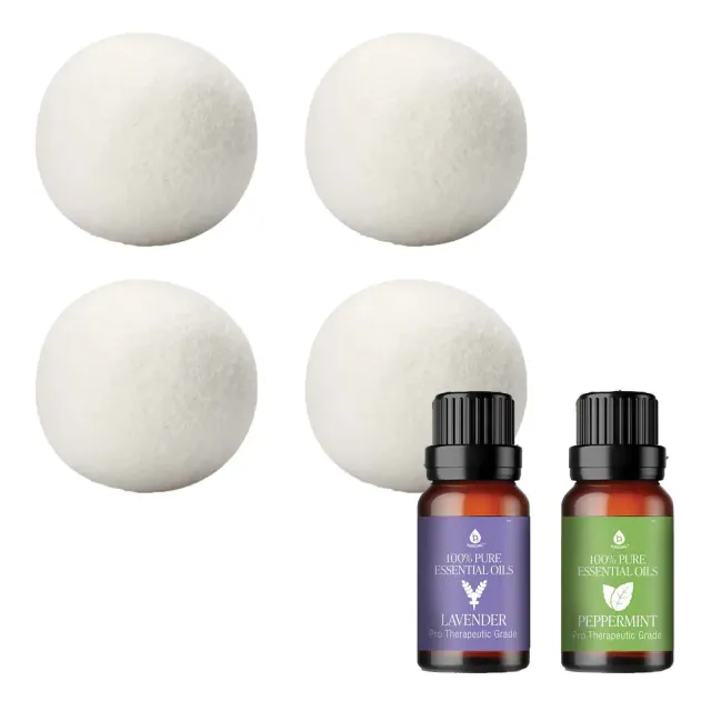 Pursonic Wool Dryer Balls Bundle - Reusable Laundry Balls Made from Pure New Zealand Wool - Includes Lavender & Peppermint Oils