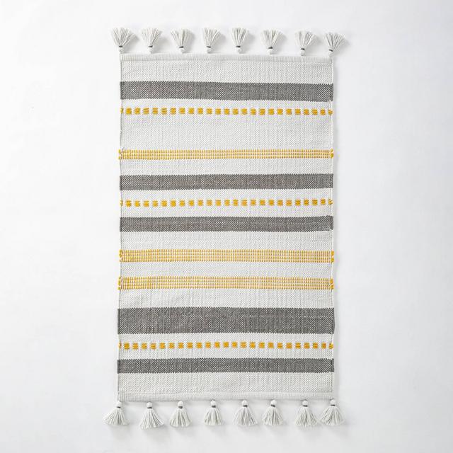 30" x 50" Indoor/Outdoor Multi Stripe Tassel Accent Rug Gold/Gray - Hearth & Hand™ with Magnolia