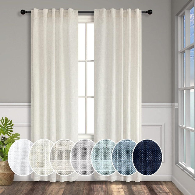 Cream Linen Curtains 38 Inch Width for Windows 2 Panel Set Back Tab Rod Pocket Light Filter Semi Sheer Long Skinny Curtains for Living Room Rustic Farmhouse Decor Off White Ivory Wide 38 x 96 Long