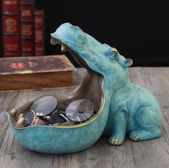 Abstract Hippopotamus Statue Decoration Resin Artware Sculpture Hippo Statue Decor Key Storage Tool Home Decoration D024