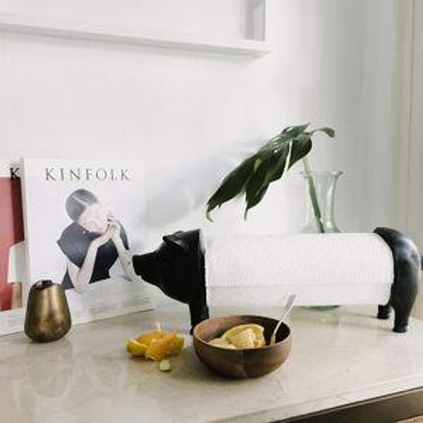 Creative Co-Op Antiqued Bronze Pig Paper Towel Holder