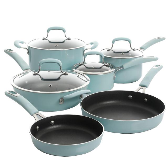 Kenmore Elite Andover Nonstick Aluminum 10-Piece Cookware Set in Glacier