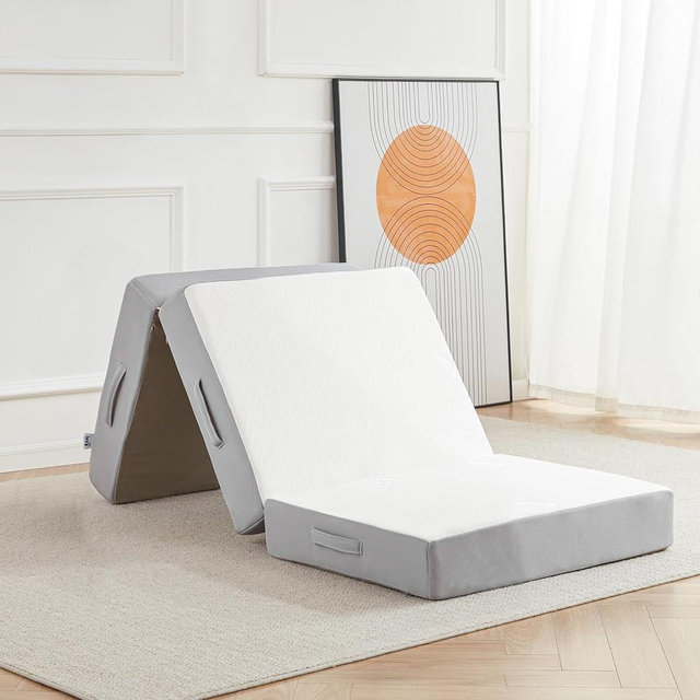 Lazyzizi Folding Mattress, 6 Inch Memory Foam Tri-fold Mattress with Breathable & Washable Bamboo Fiber Fabric Cover, Foldable Floor Guest Bed for Camping, Road Trip, Single