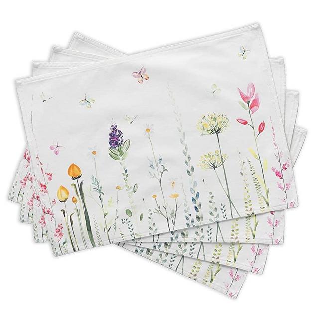 Maison d' Hermine Botanical Fresh 100% Cotton Set of 4 Placemats for Dining Table | Kitchen | Wedding | Everyday Use | Spring/Summer | Dinner Parties (13 Inch by 19 Inch)